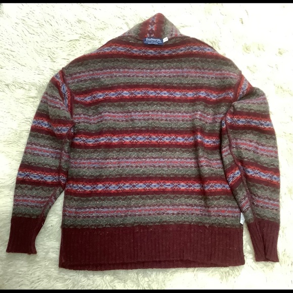 Burberrys Made in Scotland Fair Isle Wool Shawl Collar Sweater L Vintage 70s-80s - Picture 13 of 15